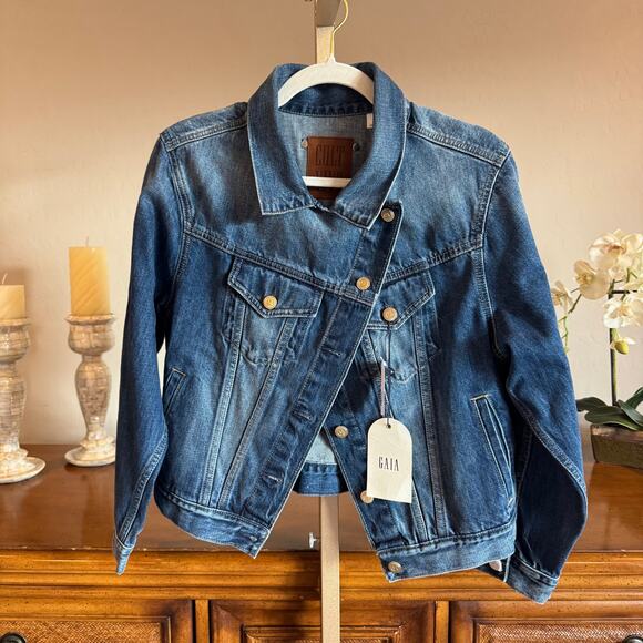 GAP × Cult Gaia Denim Jacket Large NWT Asymmetrical Front - Picture 7 of 10